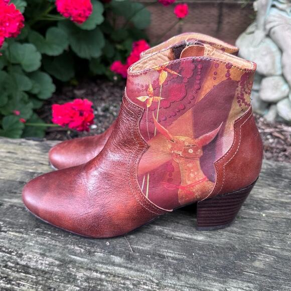 Icon Shoes Stacked Heel Zip Ankle Boot Booties Art Russian Red Women's 7 M - Picture 4 of 14